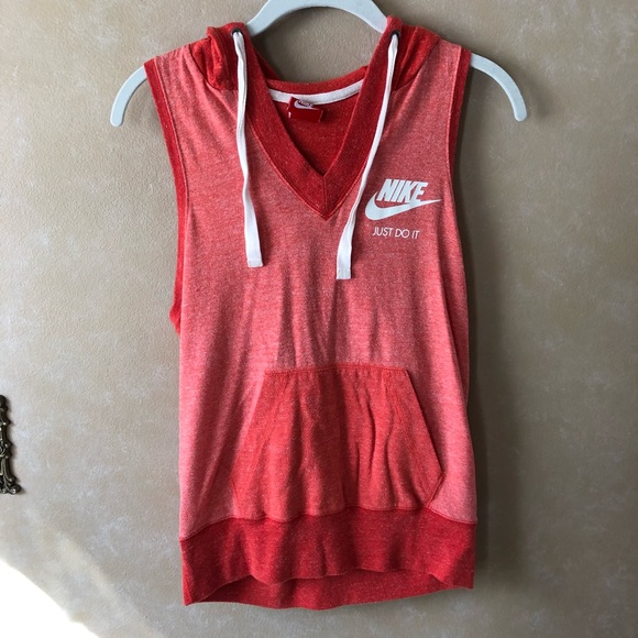Nike Tops - Nike • Red-orange sleeveless hoodie